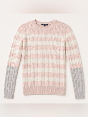 Tommy Hilfiger Pink, White & Gray Striped Cable-Knit Crewneck Sweater